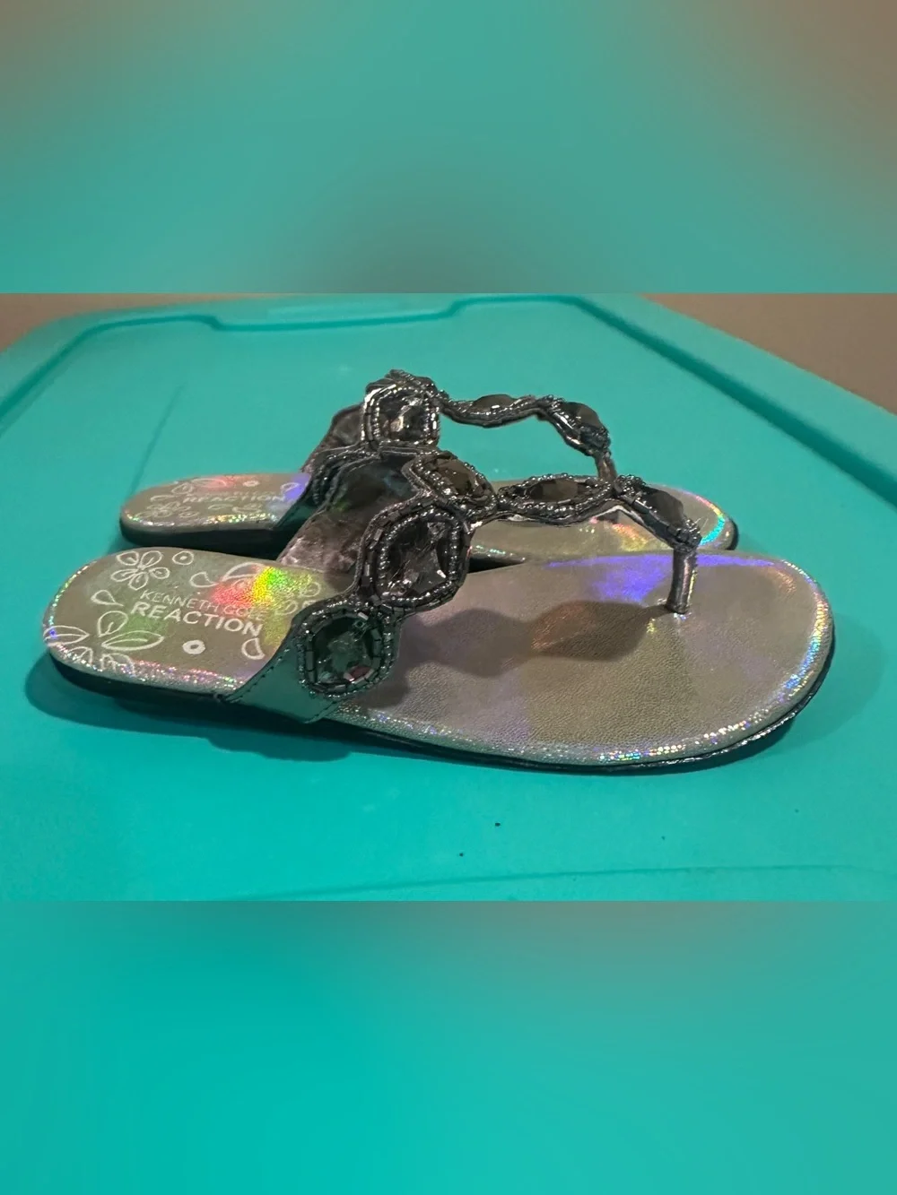 Kenneth Cole Reaction Speed of Bright‎ Girls Jeweled Sandals, Sz 12